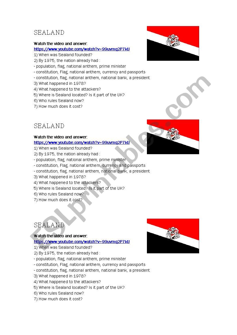 Micro-nations:Sealand worksheet