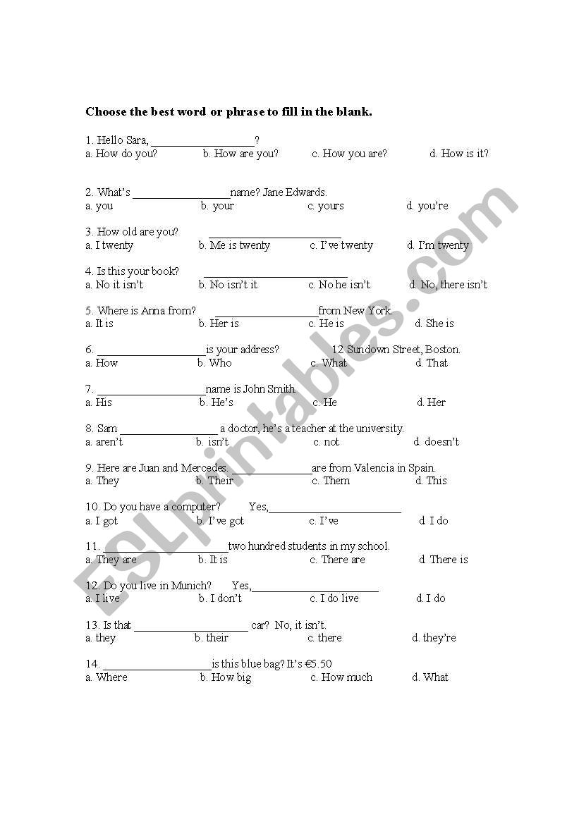 Grammar Revision worksheet