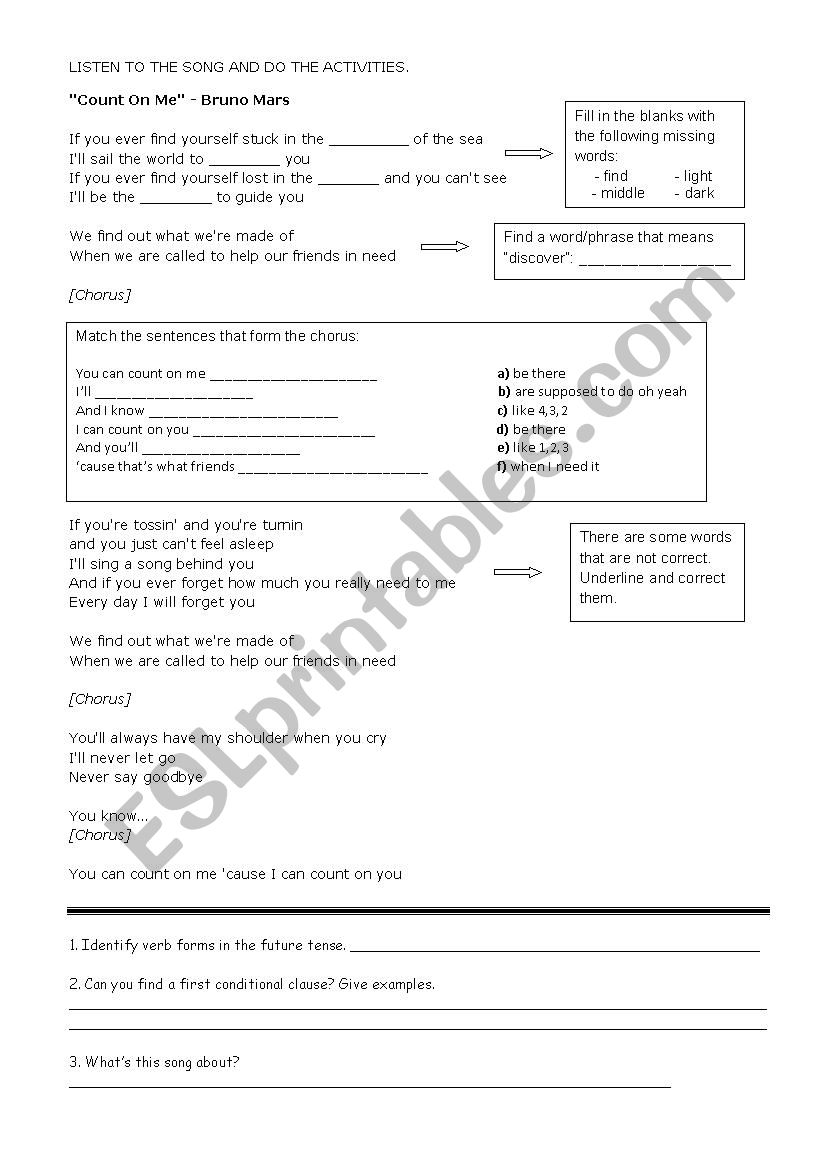 Count on Me worksheet