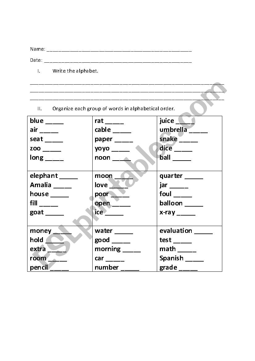 ABC order (first letter criteria)