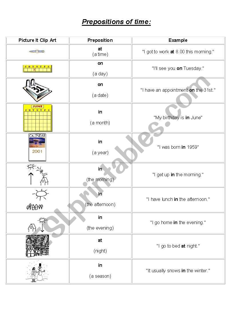 Prepositions of time worksheet