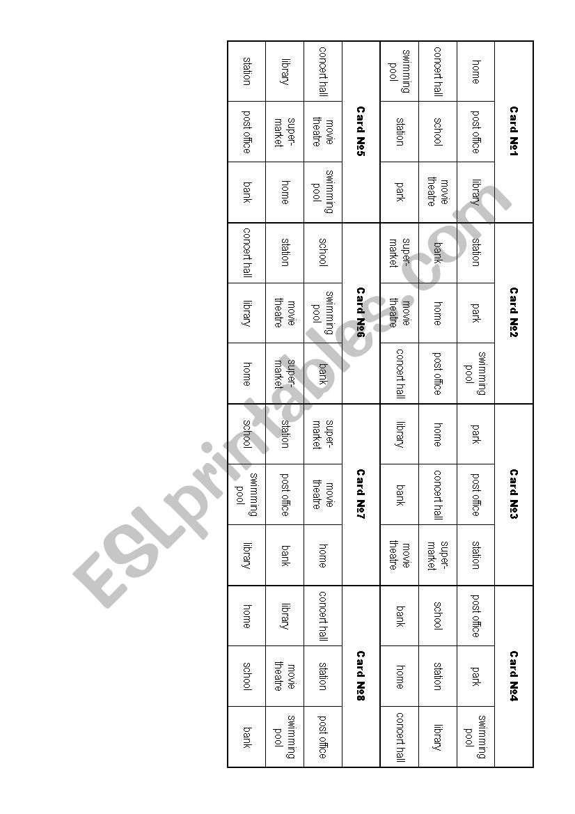 Bingo Places  worksheet