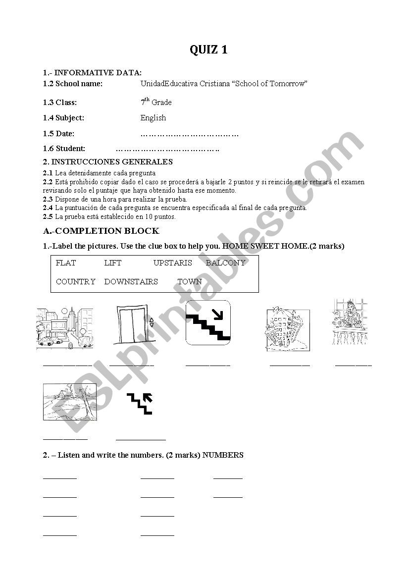 QUIZ HOME worksheet