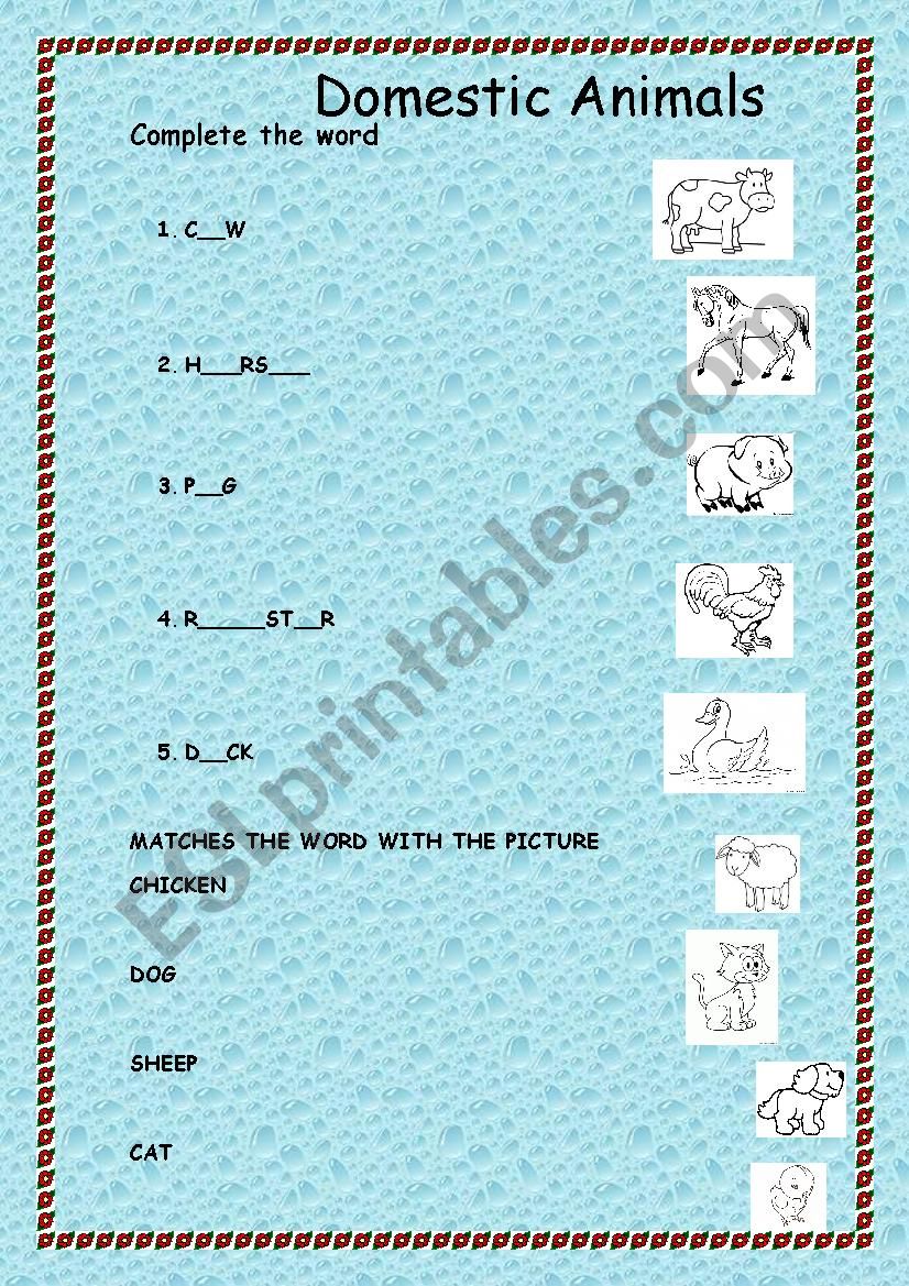 Domestic Animals  worksheet