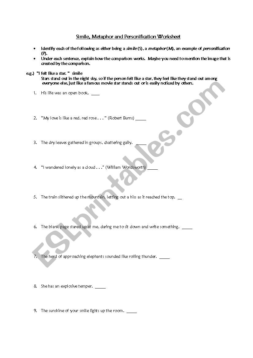 Figurative Language worksheet