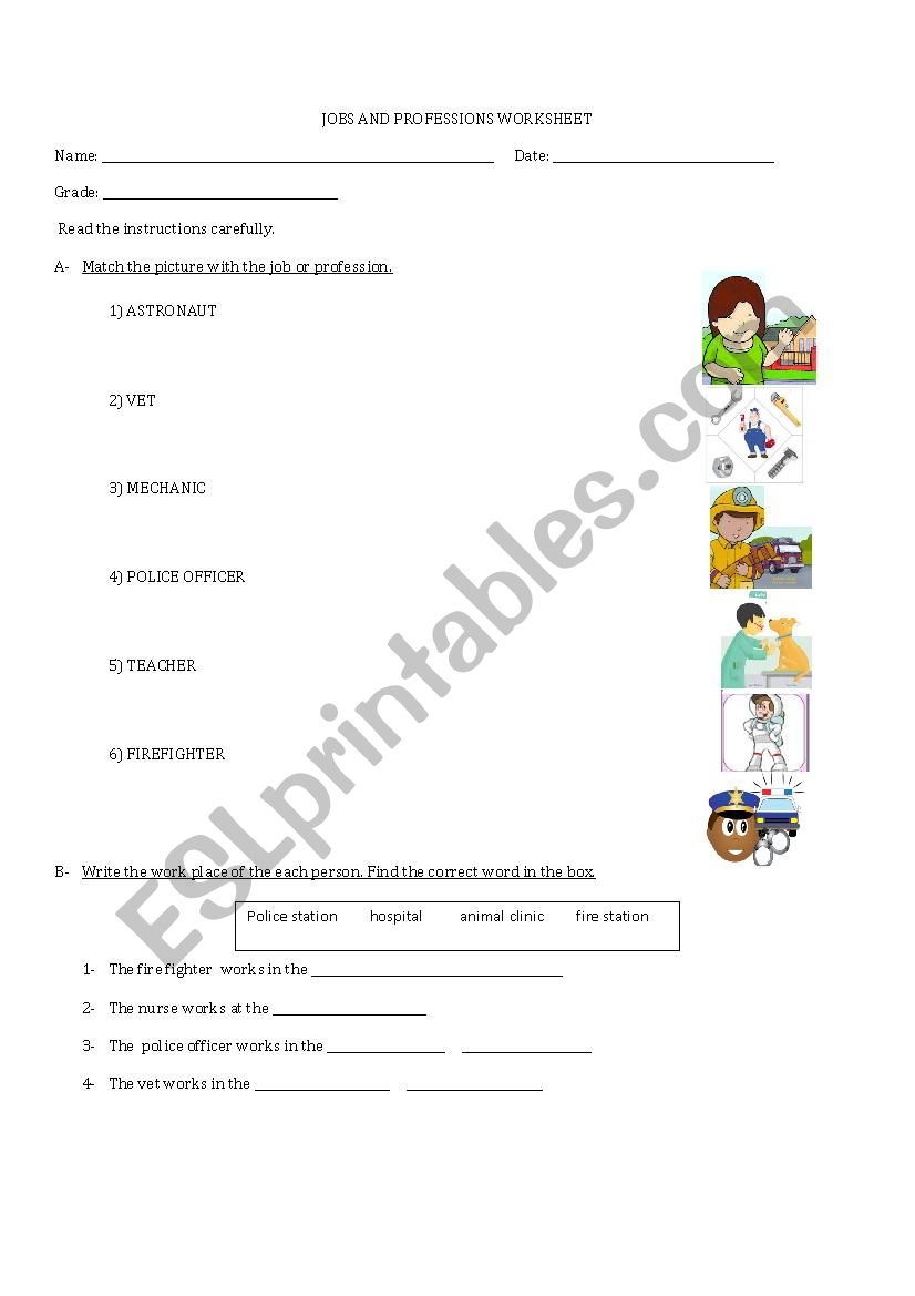Jobs and professions short quiz 