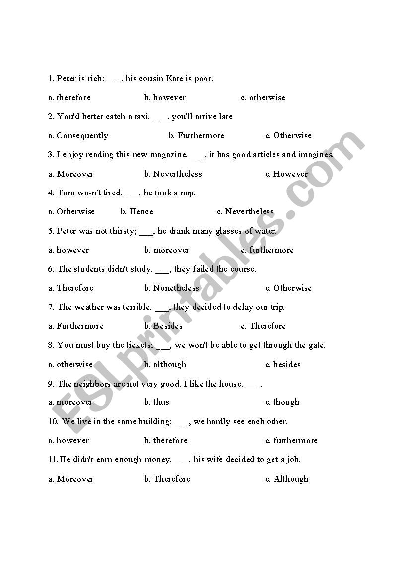 Transitional Words worksheet