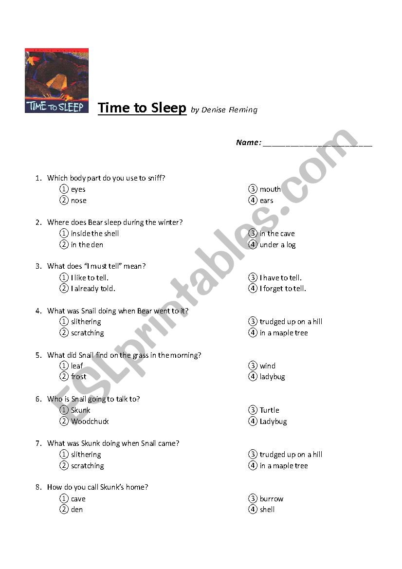 Time to Sleep worksheet