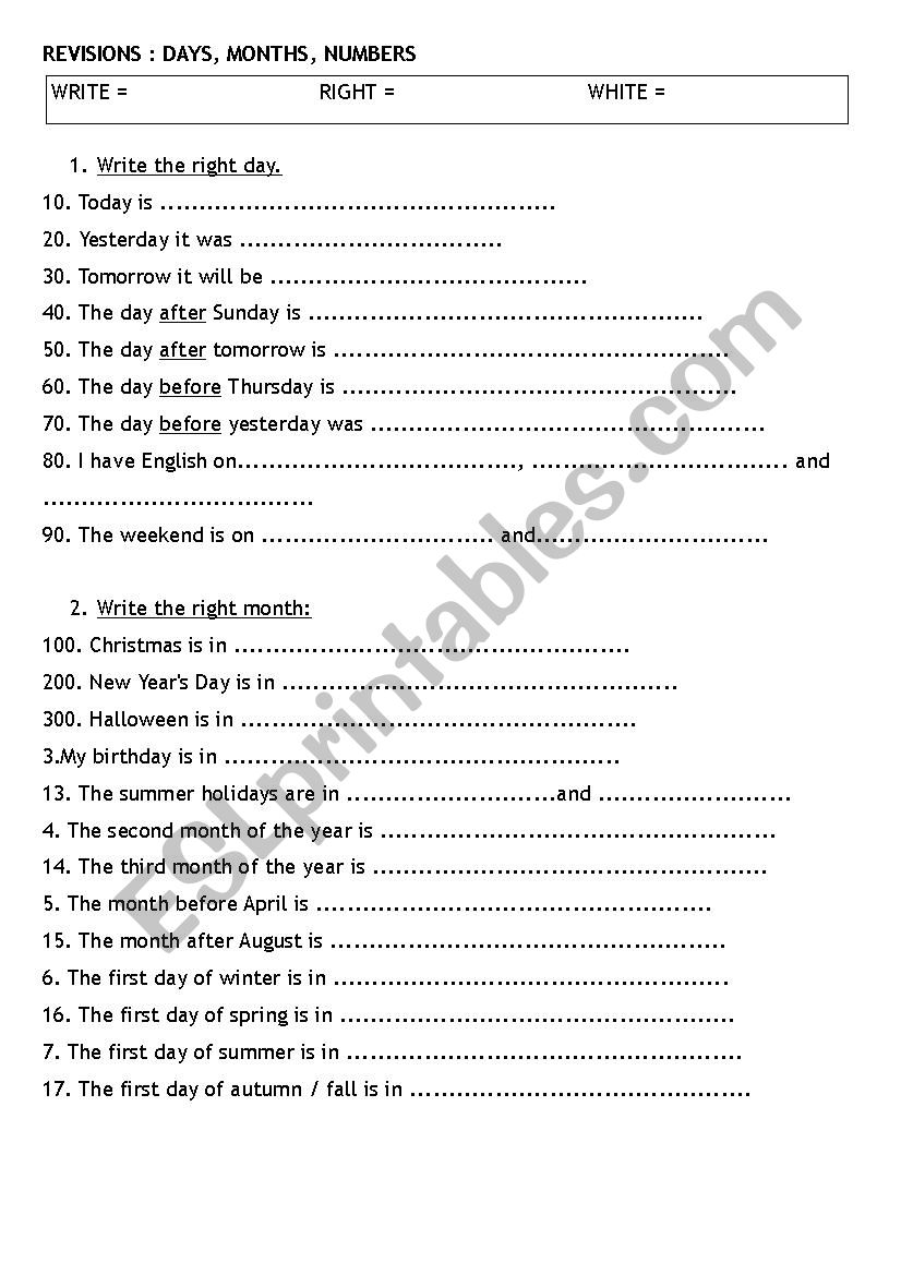 Dates worksheet