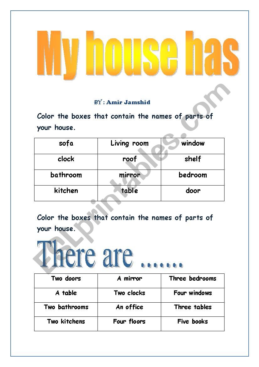 my house has worksheet
