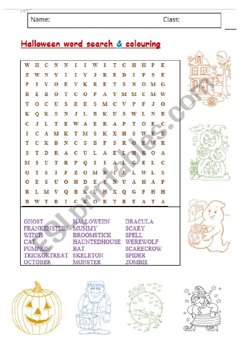 Halloween word search & colouring sheet.