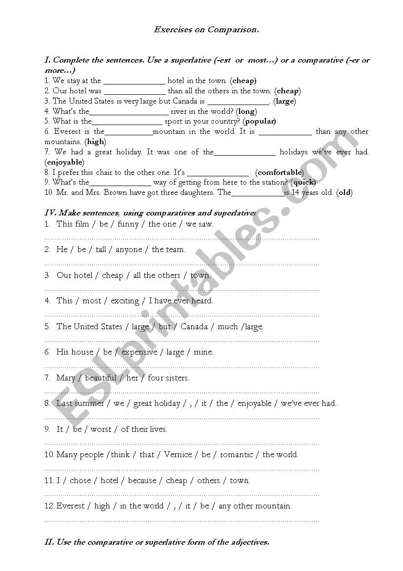 Comparison worksheet