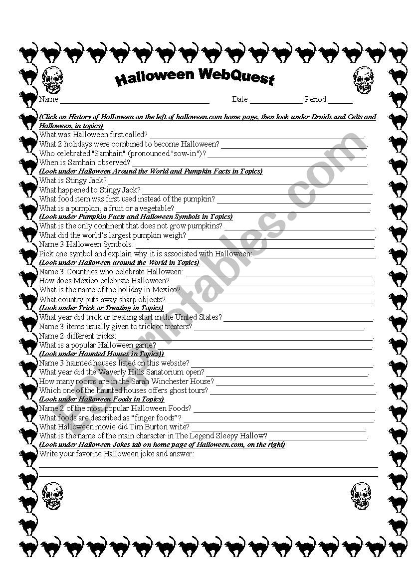 halloween webquest worksheet