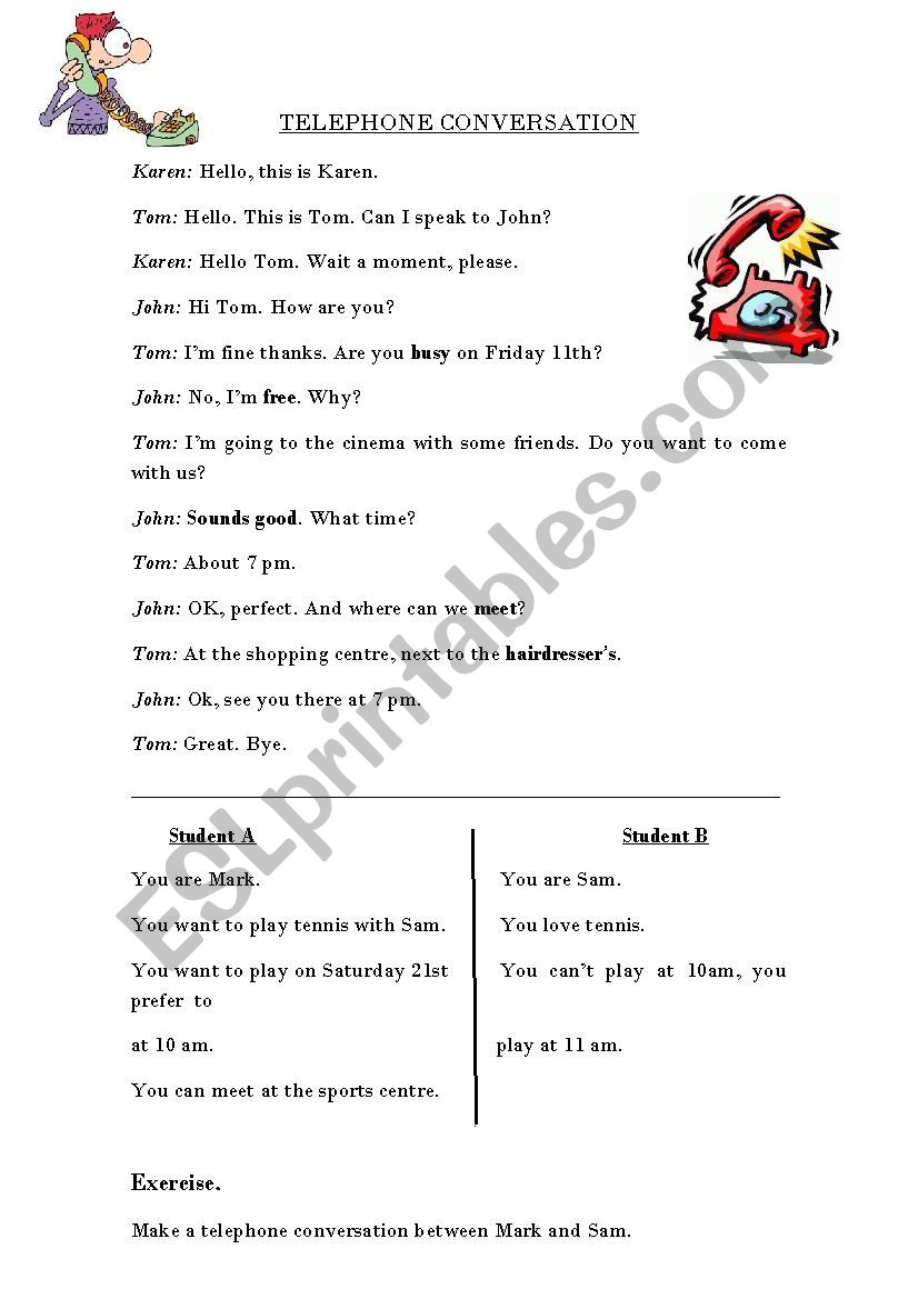 Telephone conversation worksheet