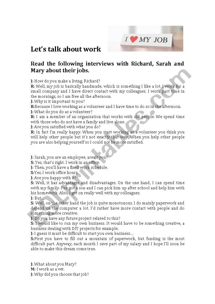 Let´s talk about work worksheet