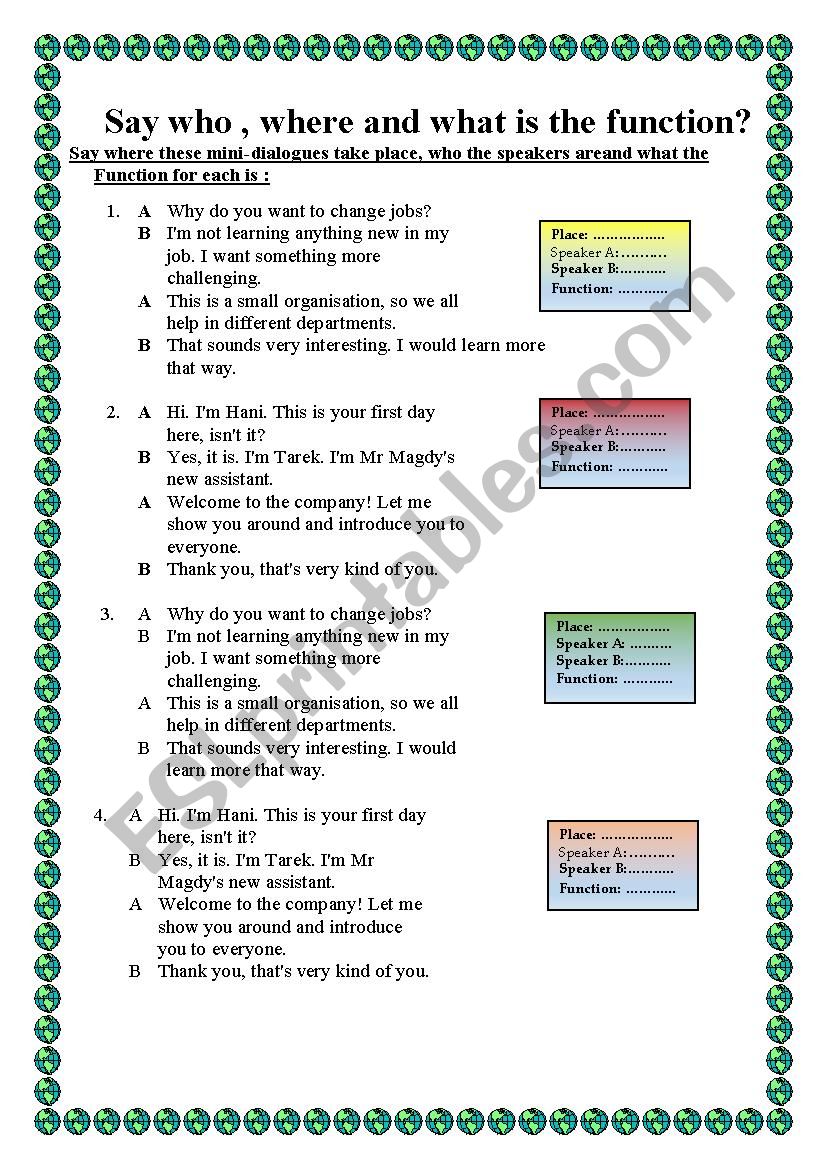 Guess  who the speakers  are ,where the dialogues happen  and what the function is?(part 2) 