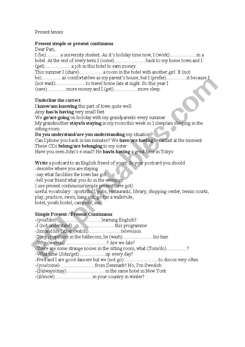 revision  of verb tenses worksheet