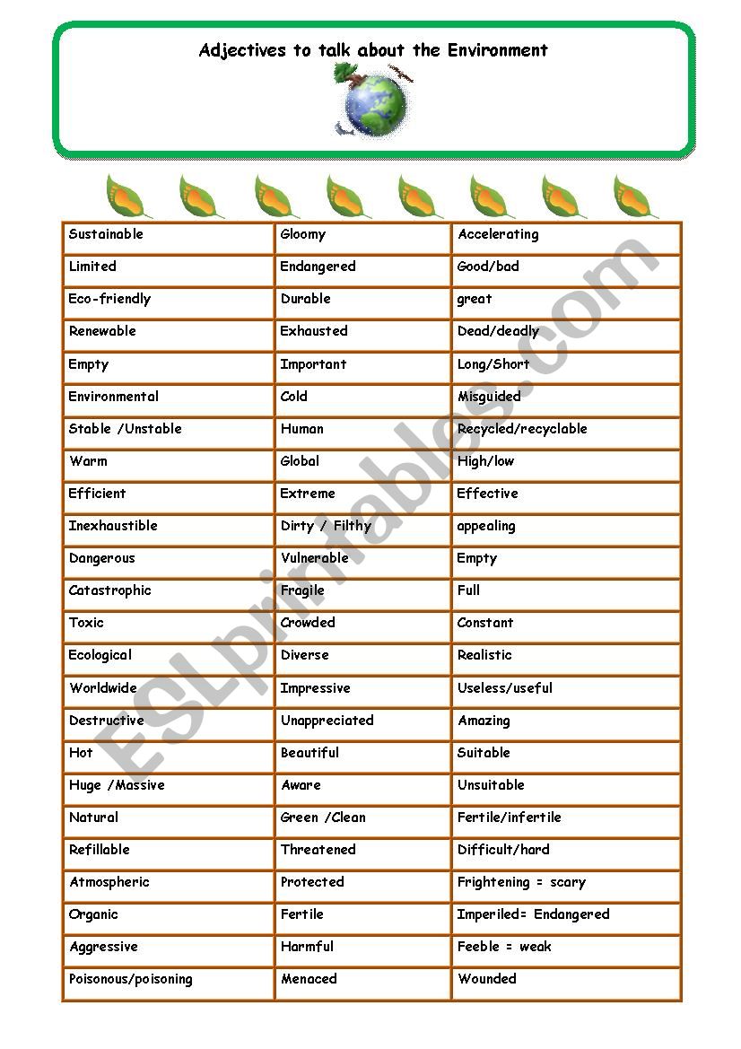 Adjectives to talk about the environment