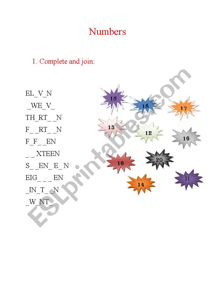 Numbers  worksheet