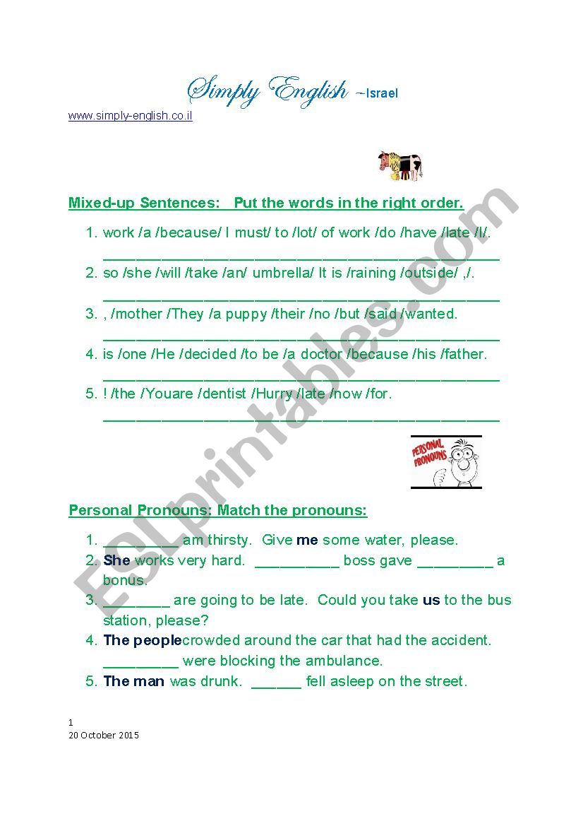 Mixed up sentences worksheet