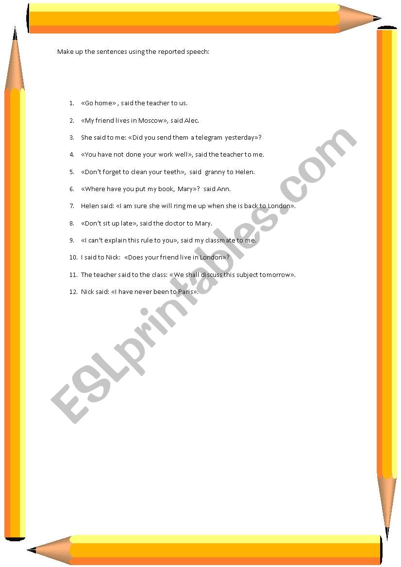 reported speech worksheet