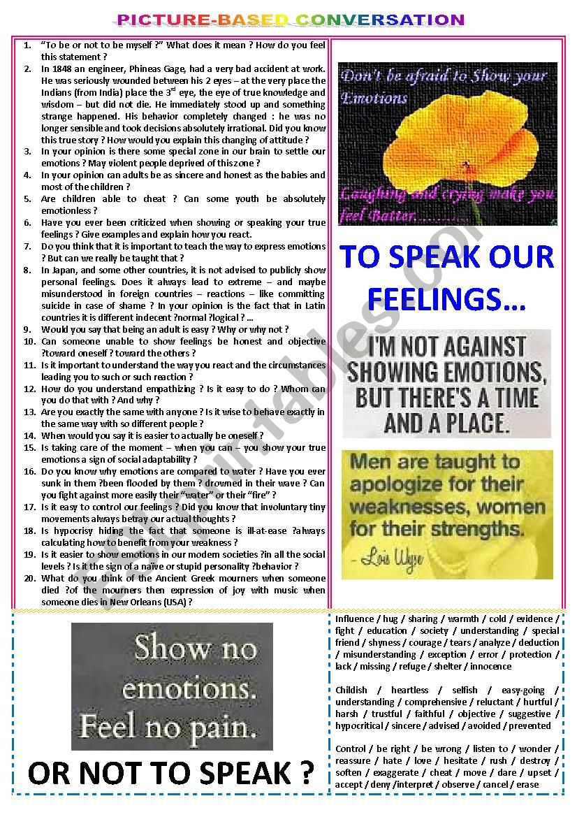 Picture-based conversation : topic 85 - to speak our feelings vs not to speak.