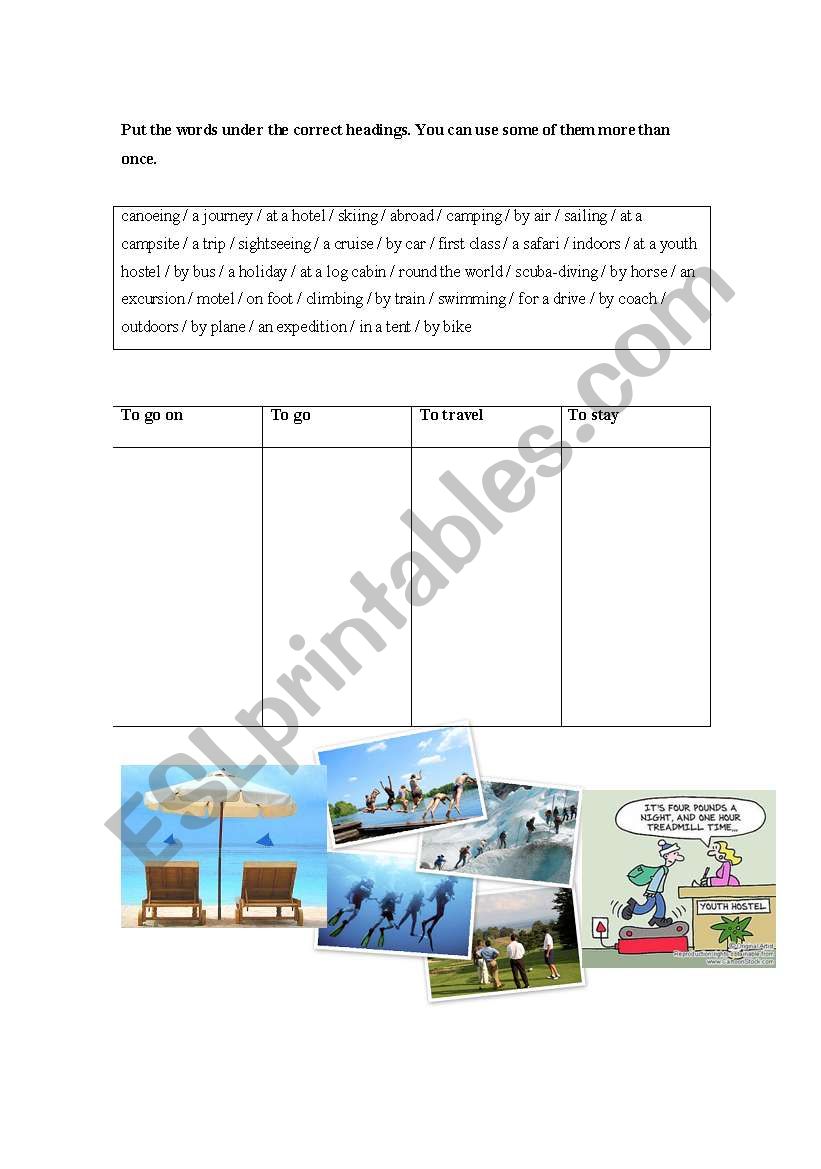 travel collocations worksheet