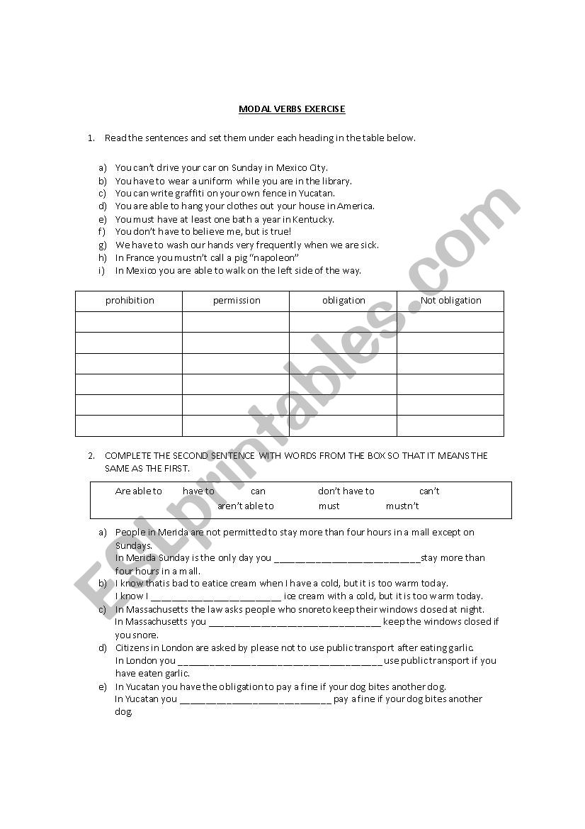 Modal verbs exercises worksheet