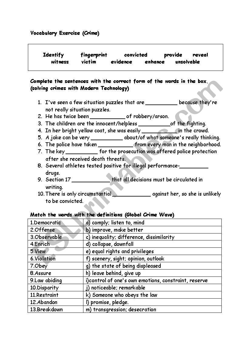 vocabulary revision about crime