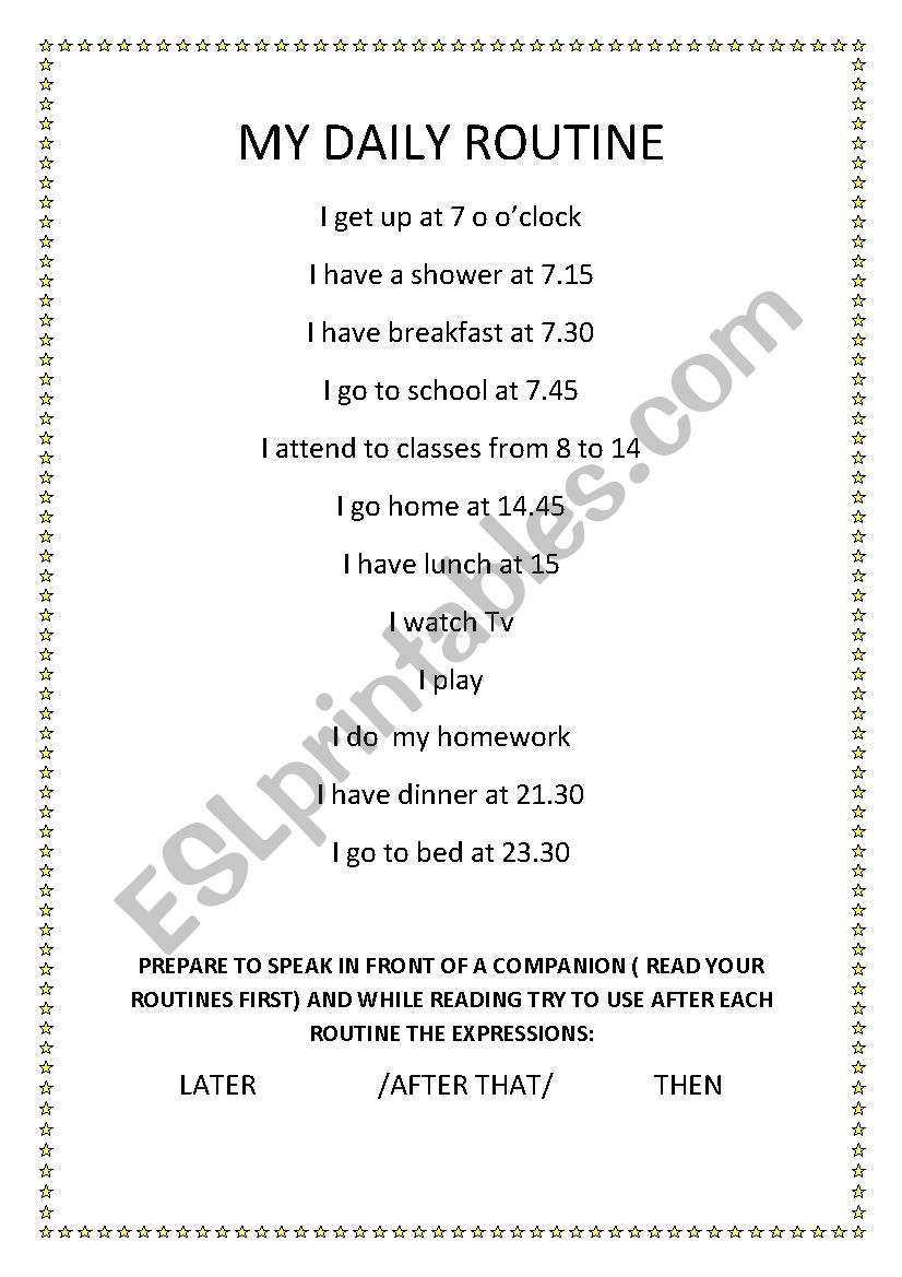 SPEAKING ABOUT ROUTINES worksheet