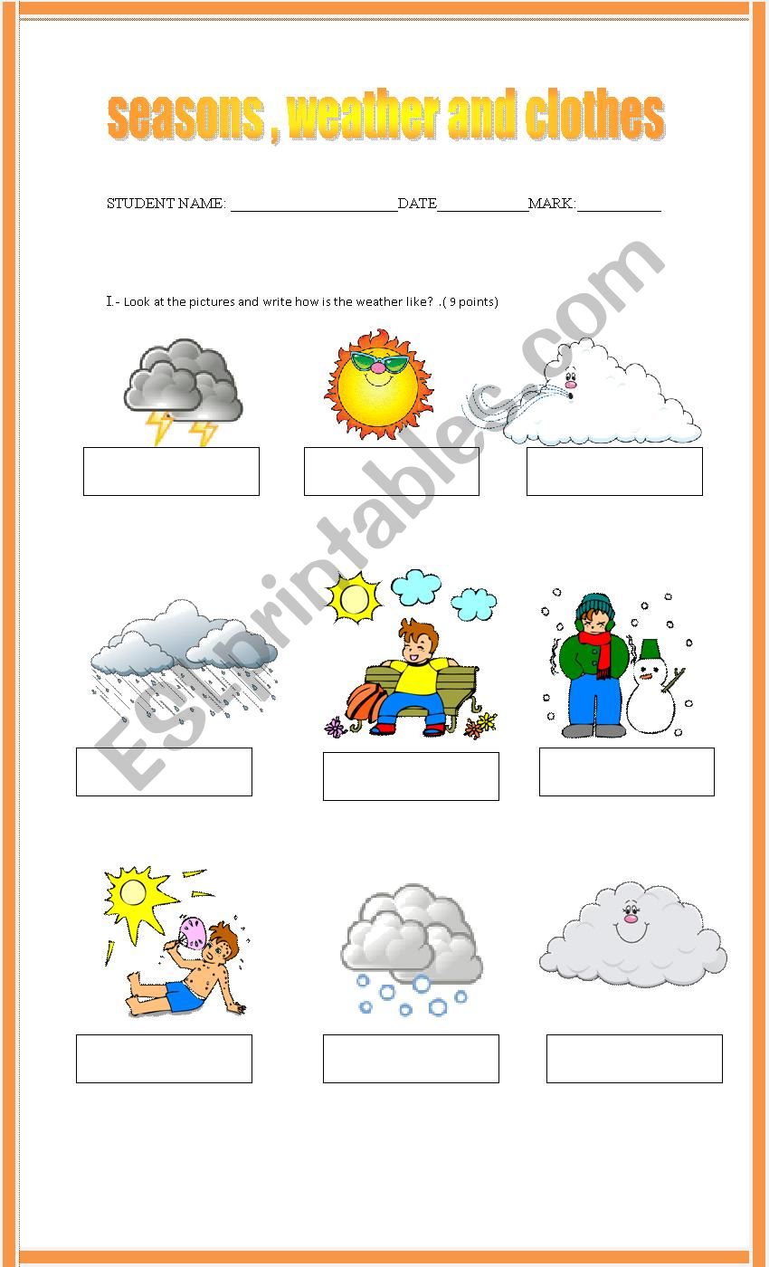 SEASONS, WEATHER AND CLOTHES worksheet