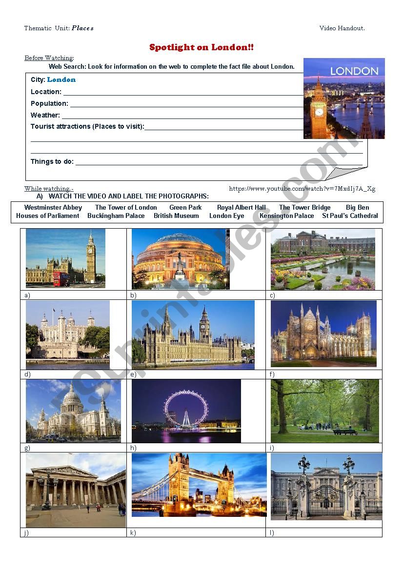 A Tour to London worksheet