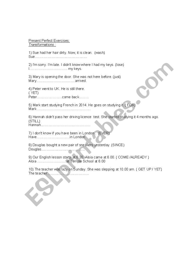Present Perfect Transformations 