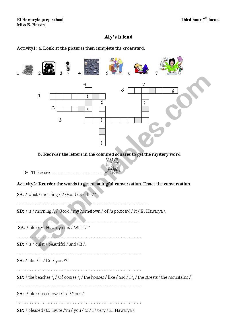 Alys friene worksheet