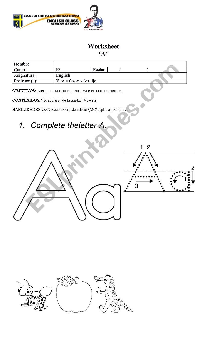 Vowel A worksheet