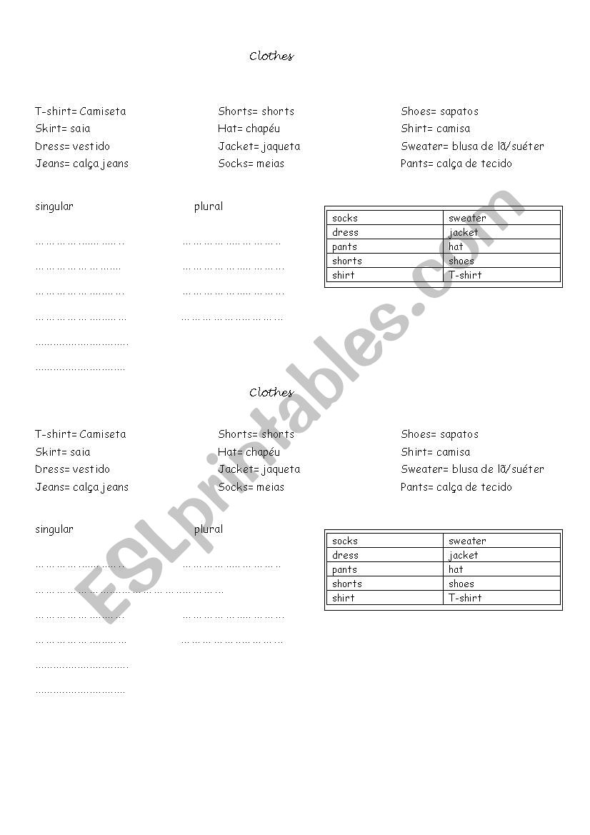 Chothes worksheet