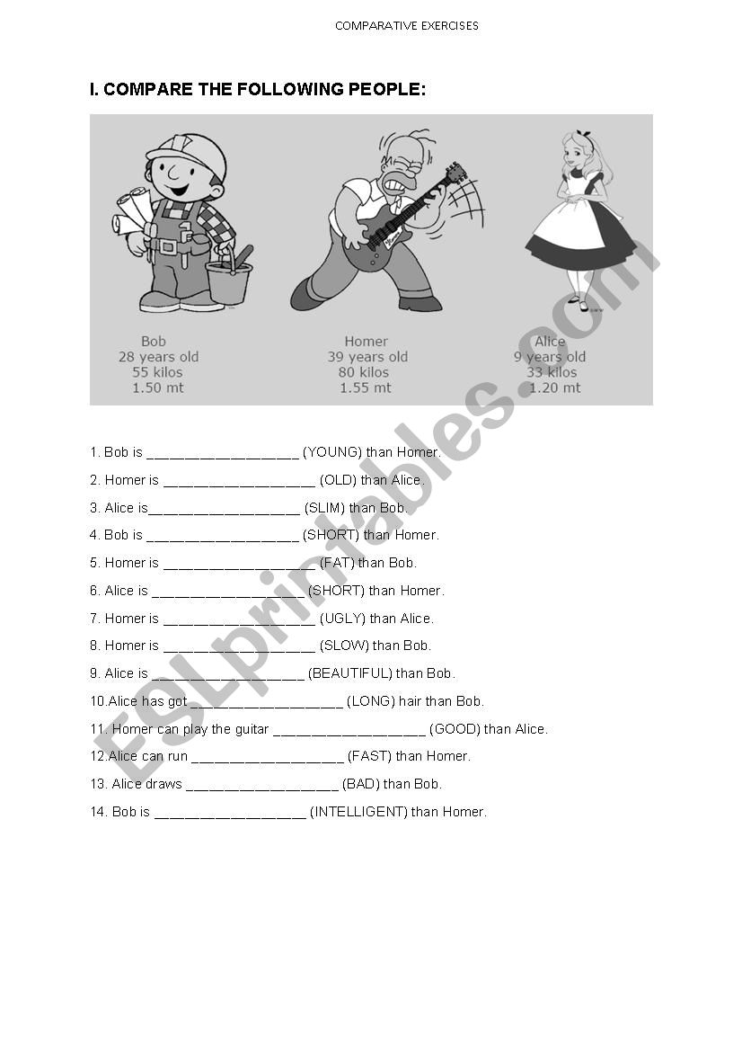 Comparsion - Comparatives worksheet