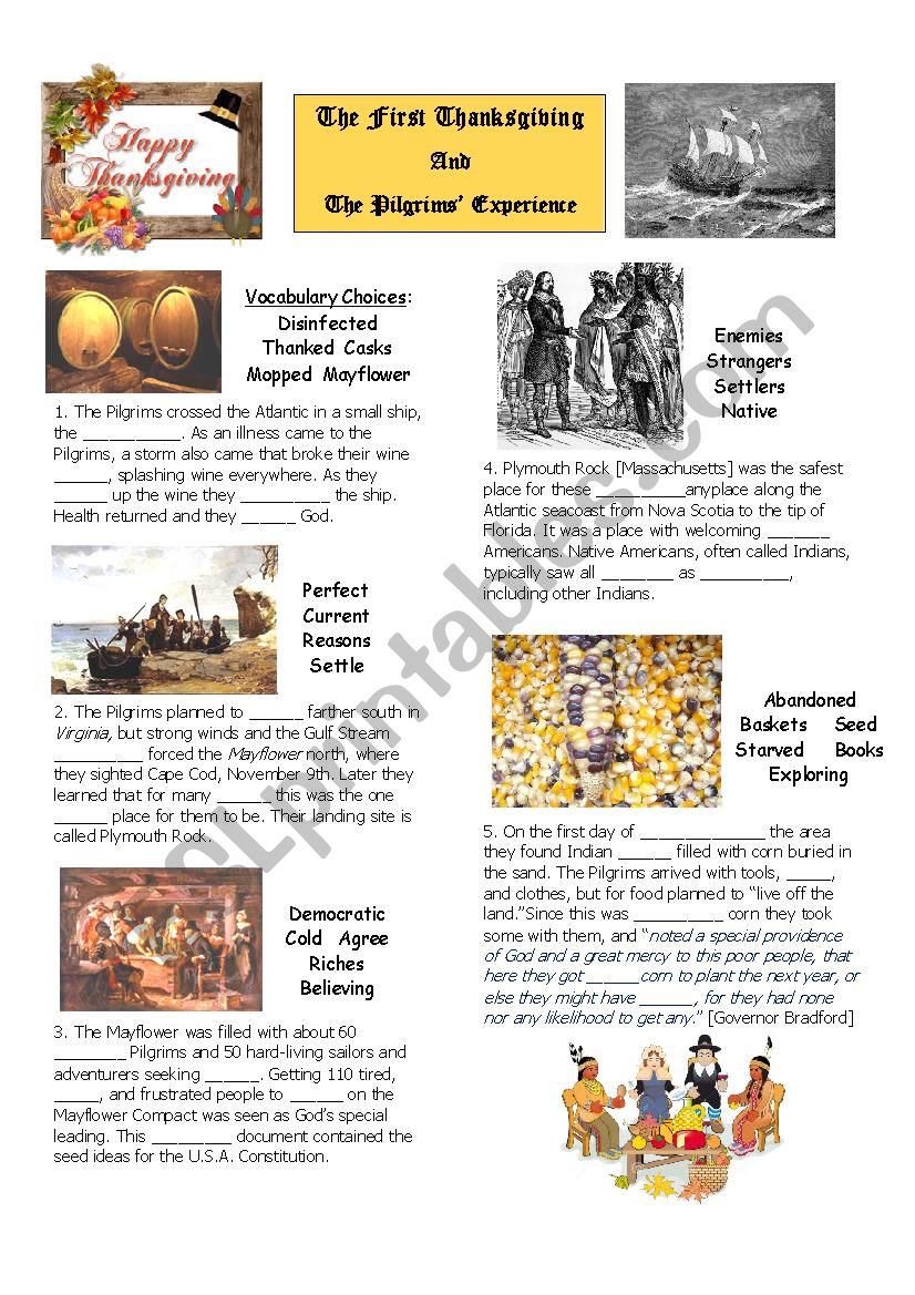 Thanksgiving and Pilgrims   worksheet