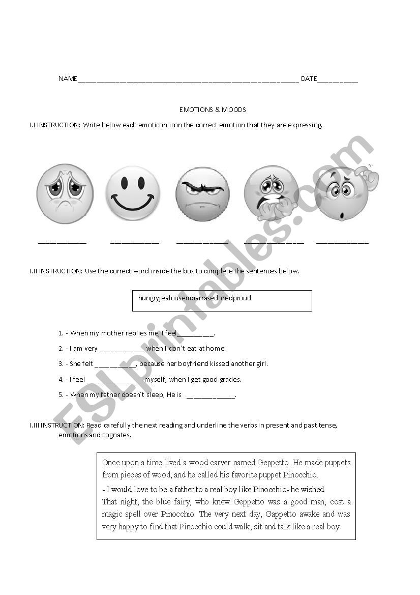 EMOTIONS & MOODS worksheet