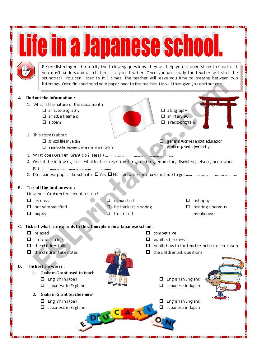 Listening - Life in a Japanese school + video link + key + tape script