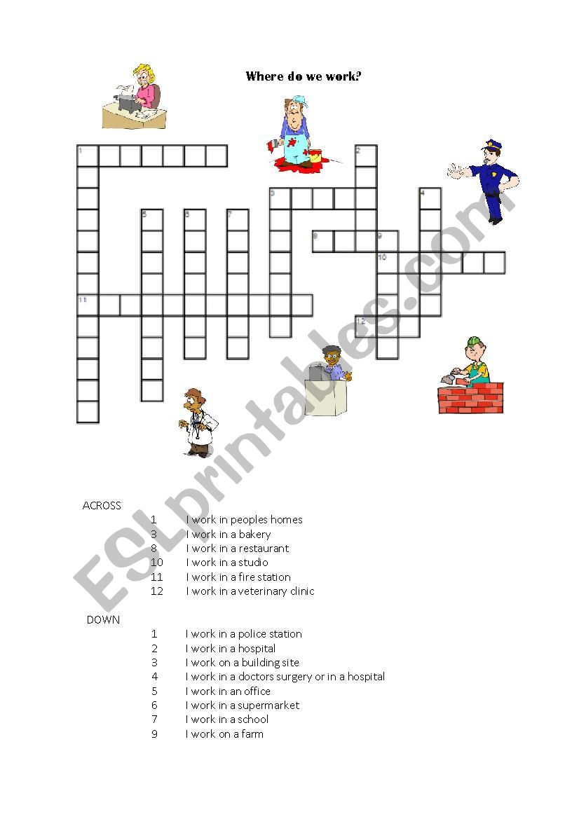 Occupations crossword worksheet