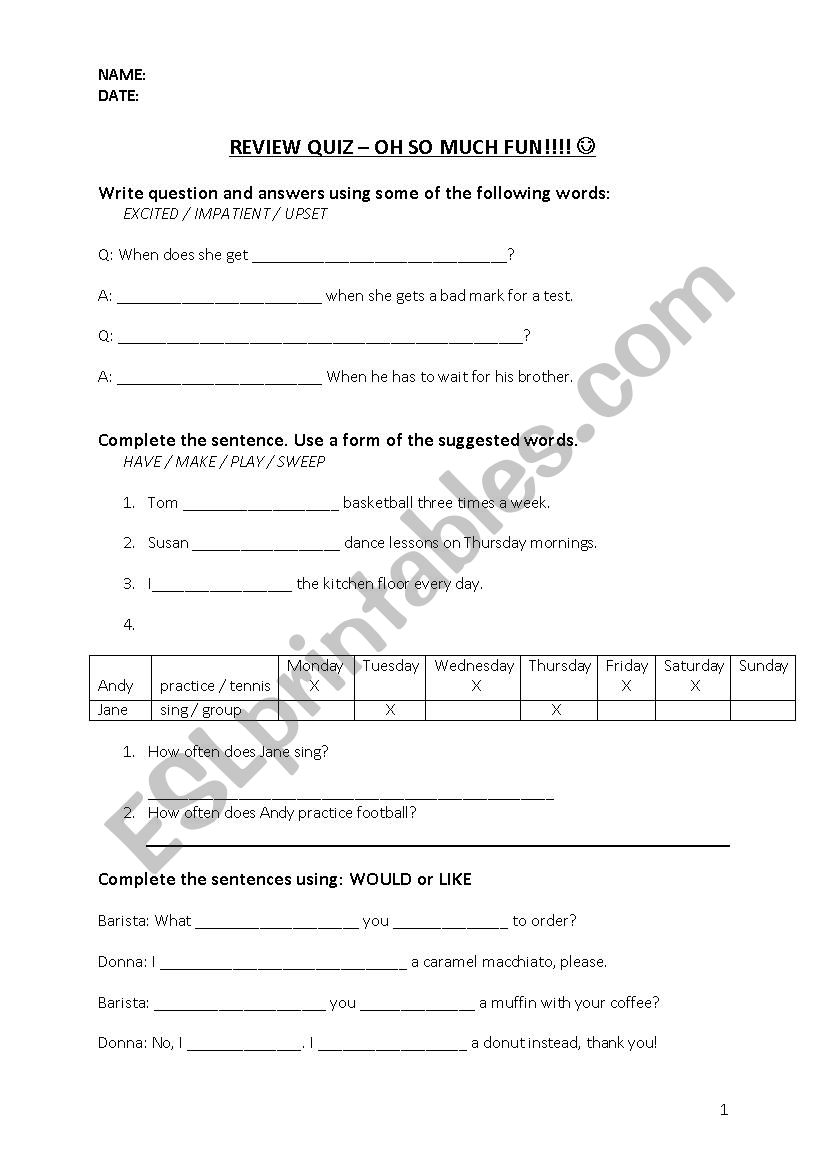 Grammar Review Worksheet worksheet