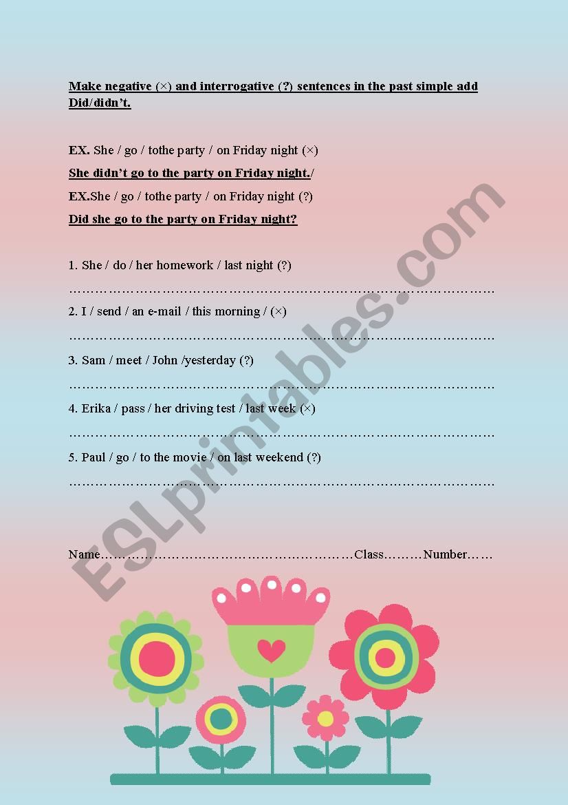 Did/didnt. worksheet