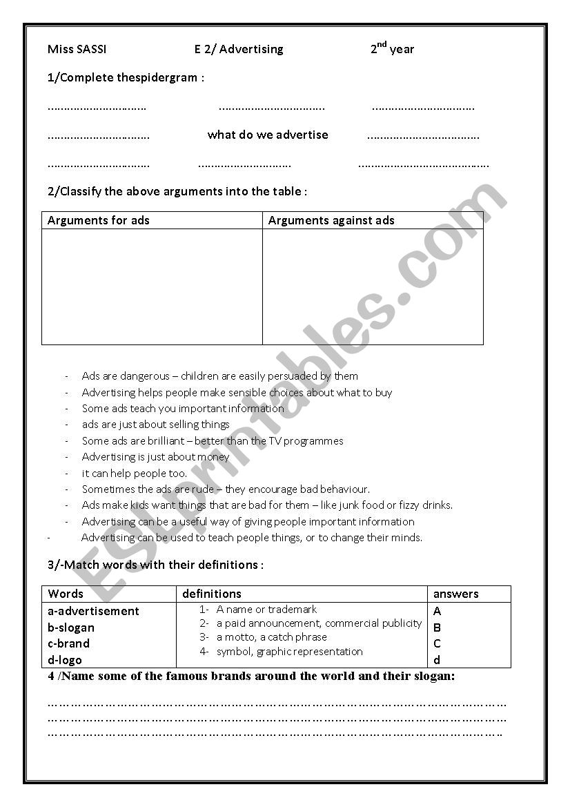 ADS worksheet