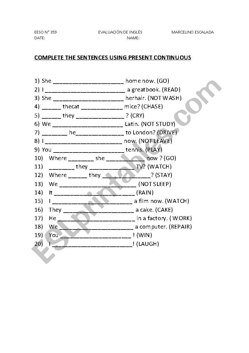 PRESENT CONTINUOUS worksheet