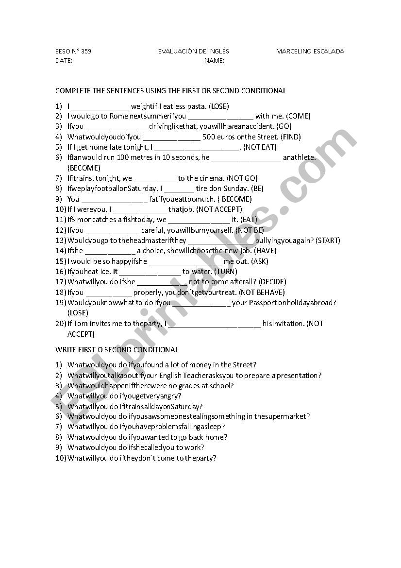 FIRST AND SECOND CONDITIONAL worksheet