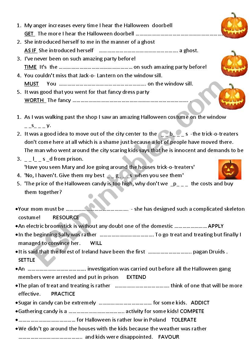 halloween challenge for advanced students  - word formation  past modals mixed grammar