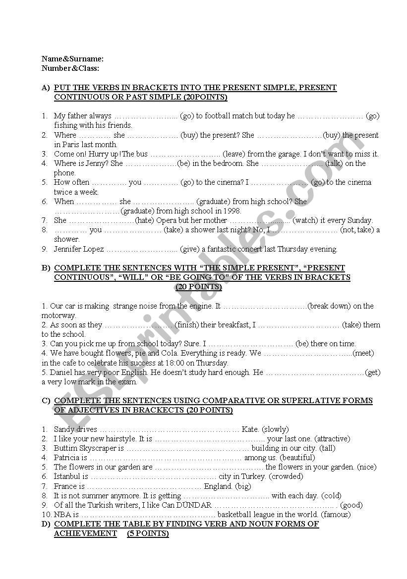 tenses mixed exercises worksheet