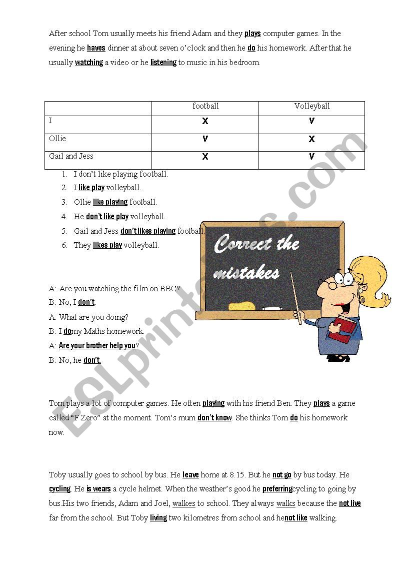 Present Simple and Present Continuous - correct the mistakes