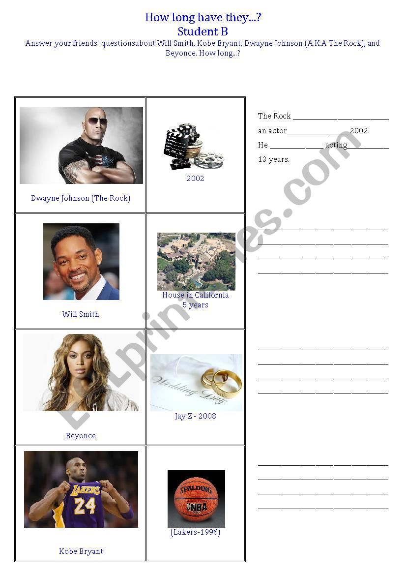 Pair/groupwork present perfect for/since,celebrities,interaction,communication Pair/groupwork present perfect for/since,celebrities,interaction,communication